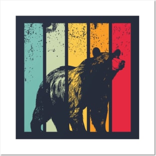 Bear over retro stripes Posters and Art